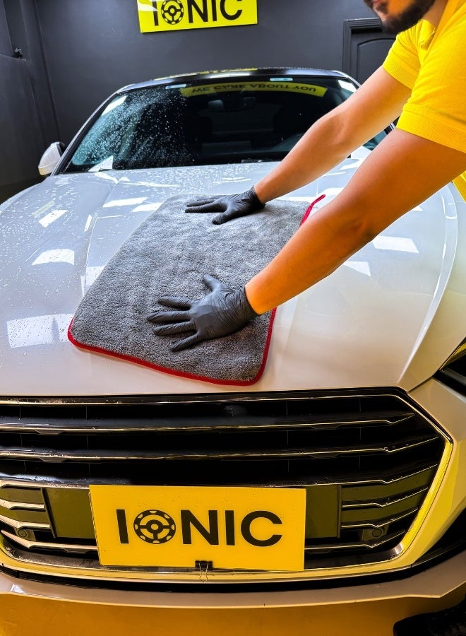 IONIC Ultra Thick Microfiber Towel – 1200 GSM – Super Absorbent, Lint-Free & Scratch-Free – Multi-Purpose for Car, Home & Office – Grey - (40*40cm) - Image 5